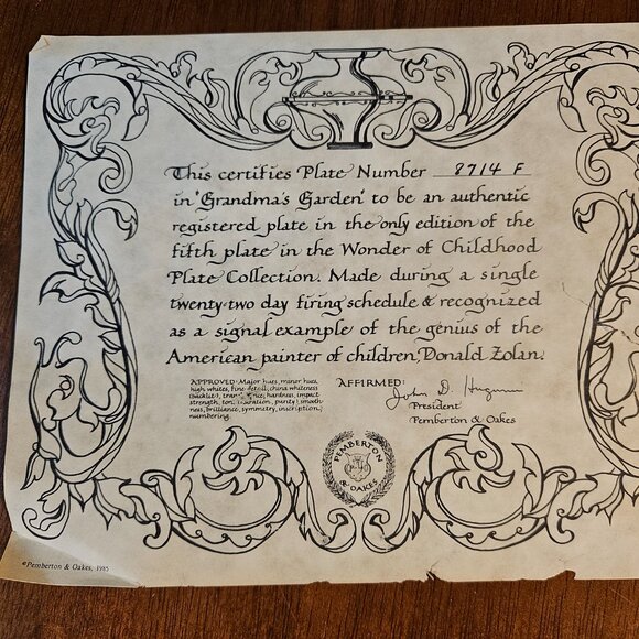 Donald Zolan Van Hygan & Smythe Inc. Grandma's Garden Collectors Plate 1986 - Picture 4 of 9